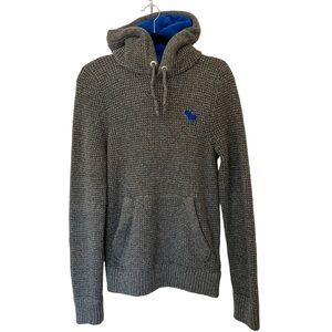 Abercrombie & Fitch gray knit pullover sweater with blue fleece hood size XL.